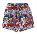 A BATHING APE GRAFFITI PATTERN BEACH SHORTS