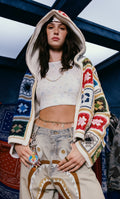 A BATHING APE Ladies' MULTI LOGO CROCHET BOXY CROPPED SHARK ZIP HOODIE