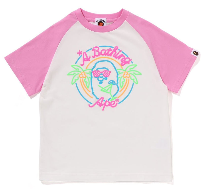 A BATHING APE BAPE KIDS NEON APE HEAD TEE