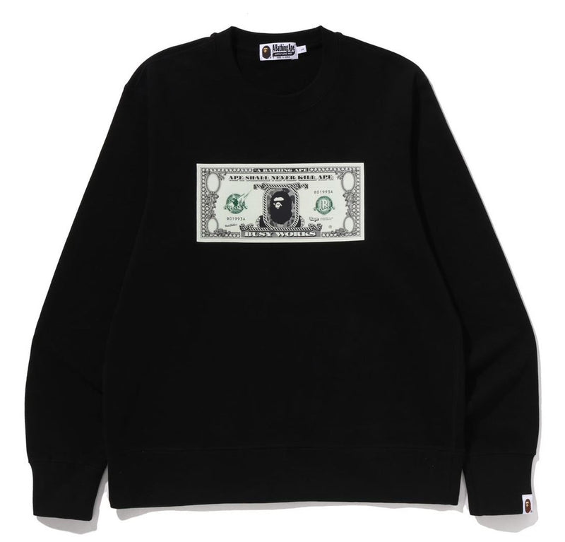 A BATHING APE BANKNOTE RELAXED FIT CREWNECK SWEAT SHIRT - happyjagabee store