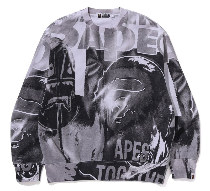 A BATHING APE OVERPRINT RELAXED CREWNECK SWEAT SHIRT