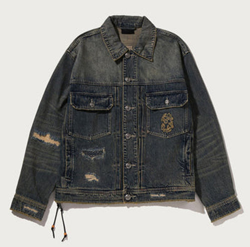 A BATHING APE BAPE BLACK HEAVY WASHED DENIM JACKET