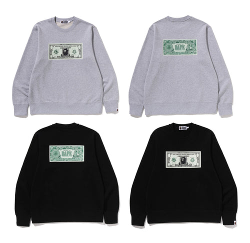 A BATHING APE BANKNOTE RELAXED FIT CREWNECK SWEAT SHIRT - happyjagabee store