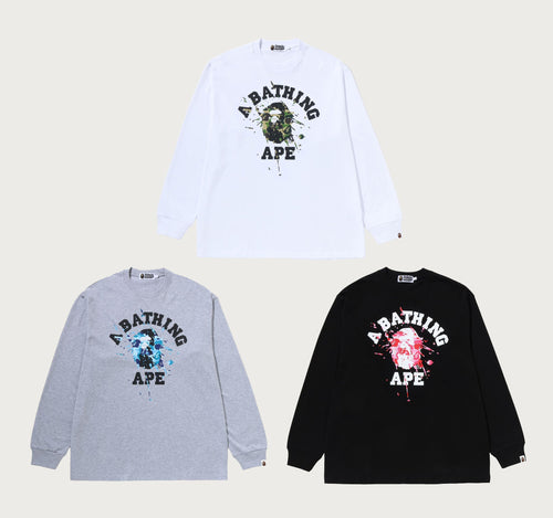 A BATHING APE ABC CAMO SPLASH COLLEGE RELAXED FIT LS TEE