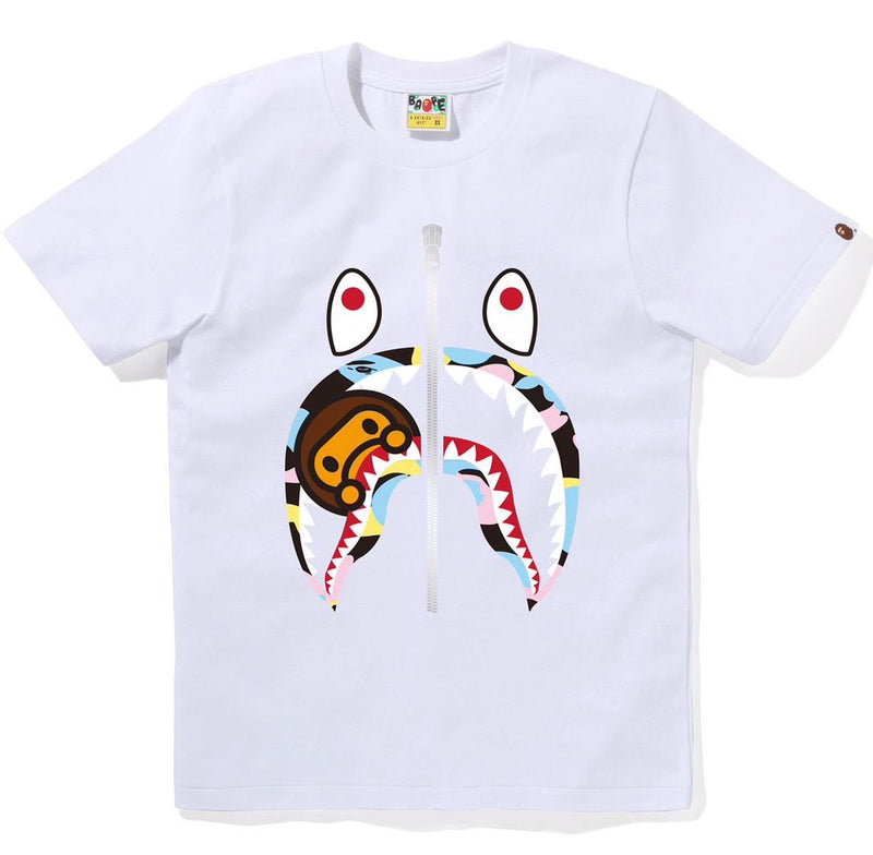 A BATHING APE Ladies' NEW MULTI CAMO MILO SHARK TEE - happyjagabee store