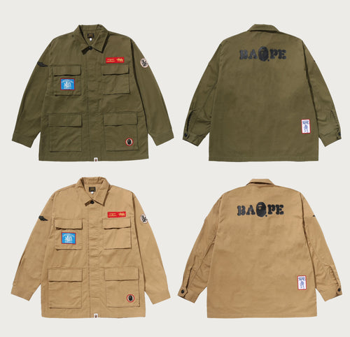 A BATHING APE MULTI MOTIF RELAXED FIT LS SHIRT