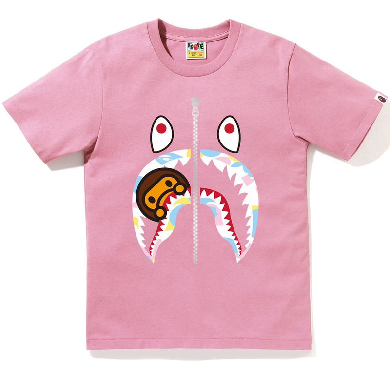 A BATHING APE Ladies' NEW MULTI CAMO MILO SHARK TEE - happyjagabee store
