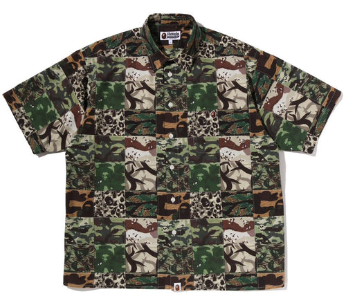 A BATHING APE APE HEAD ONE POINT CAMO PATCHWORK S/S SHIRT