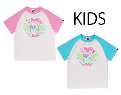 A BATHING APE BAPE KIDS NEON APE HEAD TEE