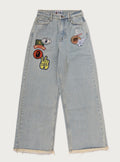 A BATHING APE Ladies' MULTI LOGO WIDE DENIM PANTS