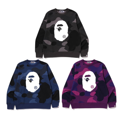 A BATHING APE MEGA COLOR CAMO BIG APE HEAD CREWNECK SWEAT SHIRT