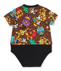 A BATHING APE BAPE KIDS MILO MULTI DINOSAURS PATTERN BODYSUIT