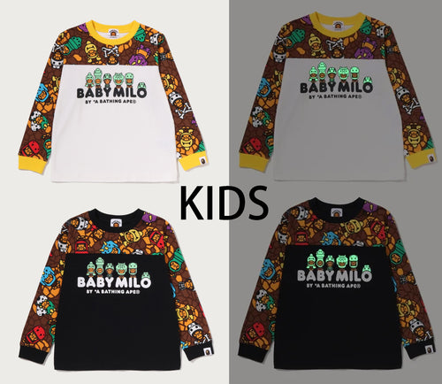 A BATHING APE BAPE KIDS BABY MILO DINOSAURS GLOW IN THE DARK L/S TEE