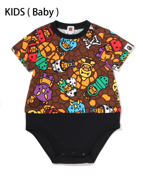 A BATHING APE BAPE KIDS MILO MULTI DINOSAURS PATTERN BODYSUIT