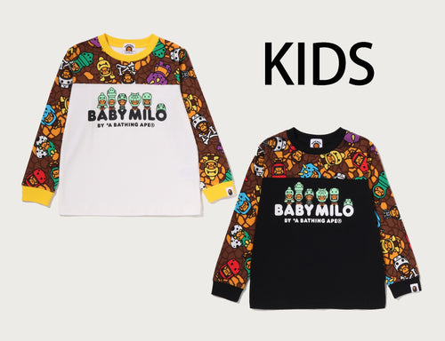 A BATHING APE BAPE KIDS BABY MILO DINOSAURS GLOW IN THE DARK L/S TEE