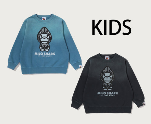 A BATHING APE BAPE KIDS MILO SHARK FZH VINTAGE EFFECT CREWNECK