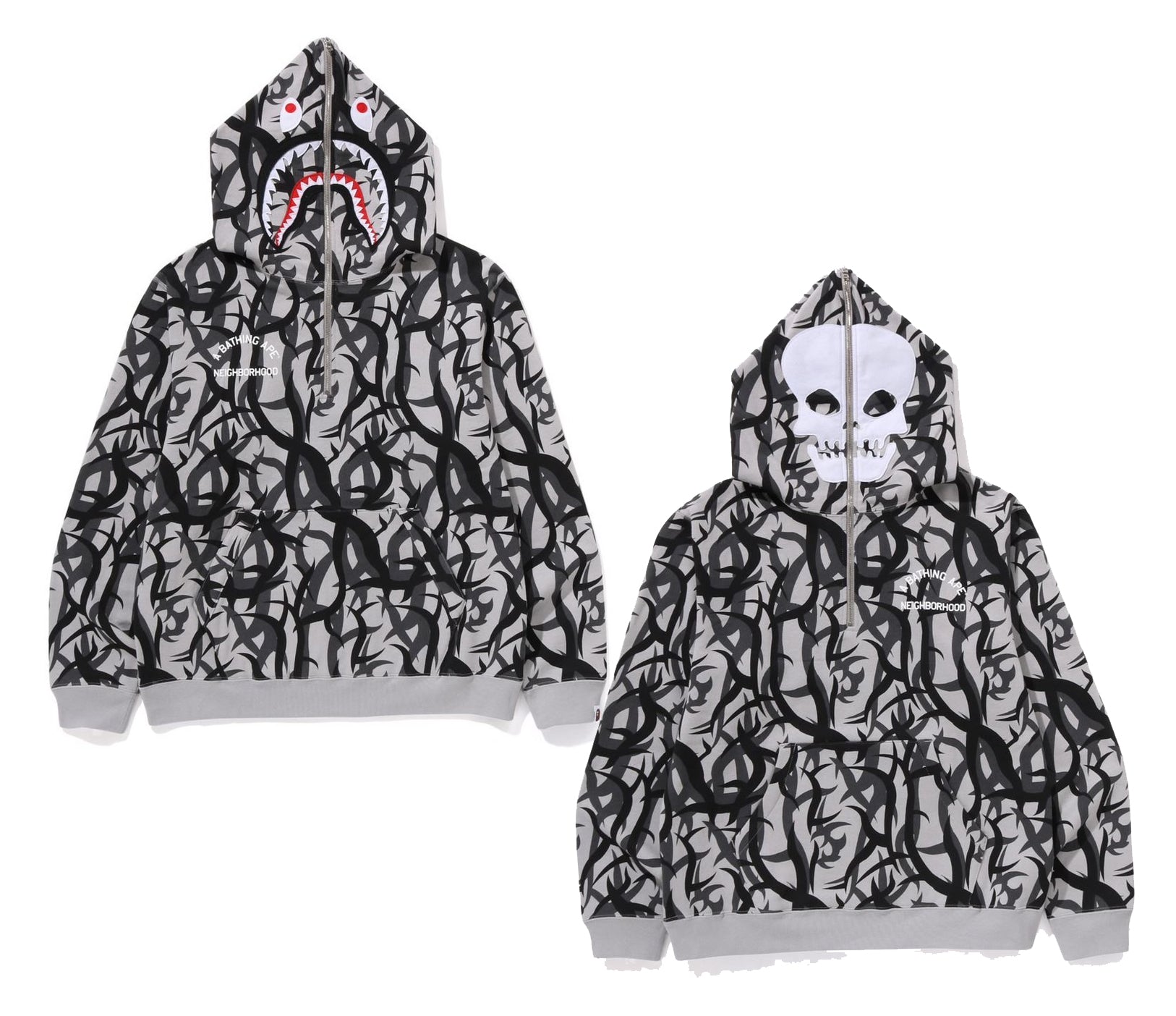A BATHING APE BAPE x NBHD TRIAL CAMO TWO FACE HALF ZIP PULLOVER HOODIE