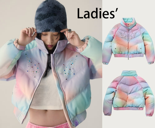 A BATHING APE Ladies' TIE DYE PHINESTONE BAPE STA LEATHER CROPPED DOWN JACKET