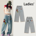 A BATHING APE Ladies' MULTI LOGO WIDE DENIM PANTS