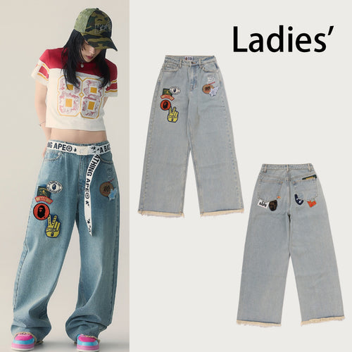 A BATHING APE Ladies' MULTI LOGO WIDE DENIM PANTS