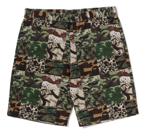 A BATHING APE CAMO PATCHWORK SHORTS