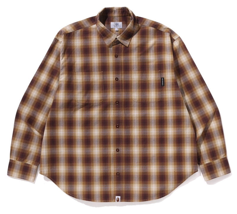 A BATHING APE OMNRE CHECK COLLEGE RELAXED FIT SHIRT