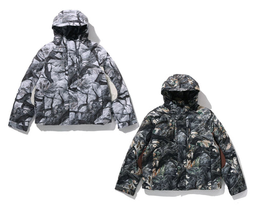 A BATHING APE TREE EDGE CAMO METAL LOGO DOWN JACKET