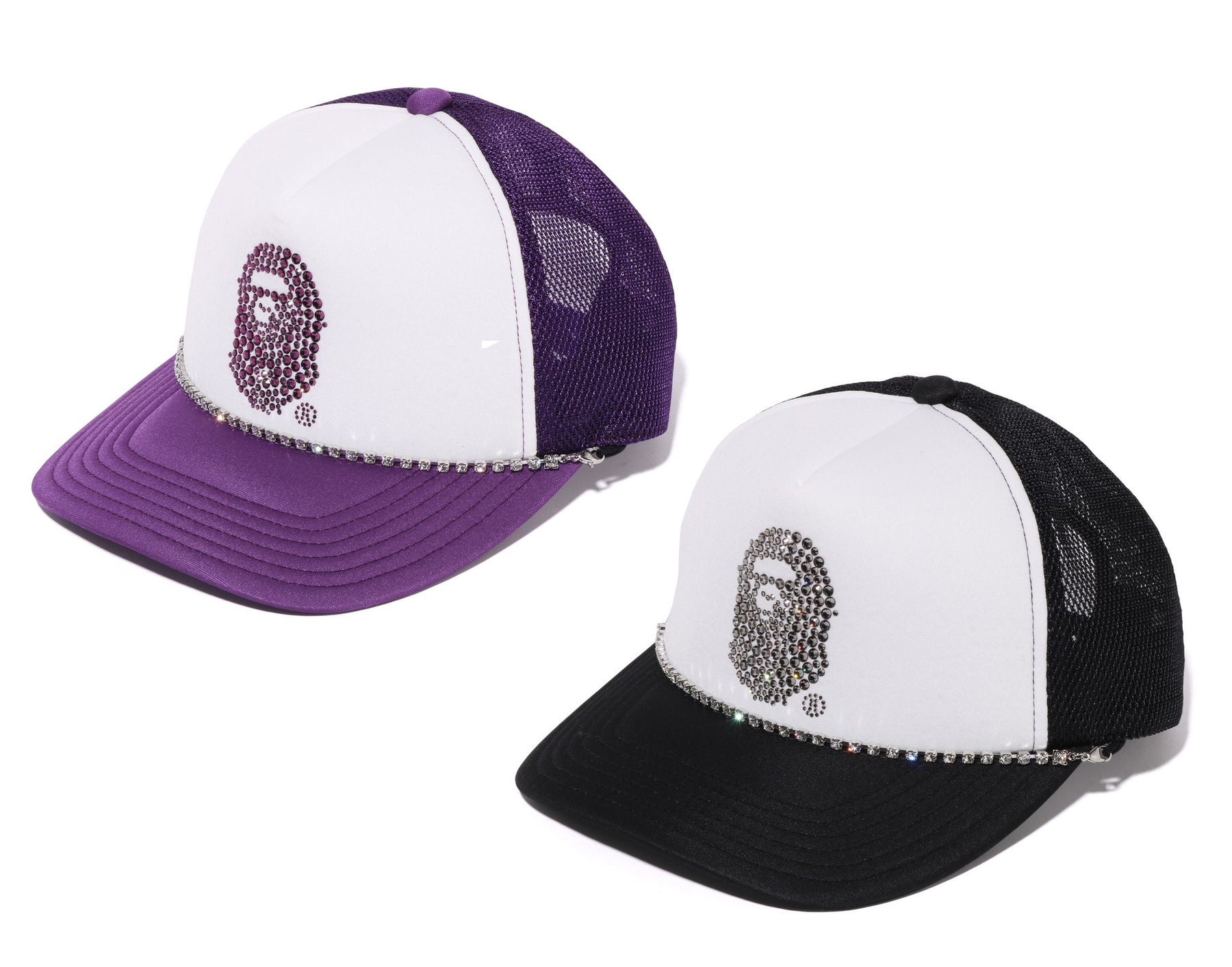 A BATHING APE APE HEAD CRYSTAL STONE MESH CAP – happyjagabee 
