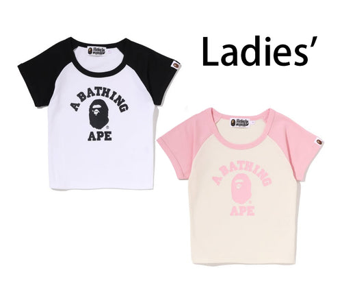 A BATHING APE Ladies' COLLEGE RAGLAN CROPPED TEE
