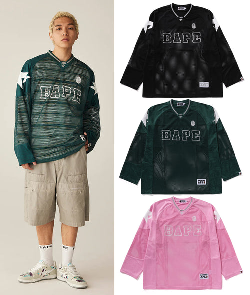 A BATHING APE LINE CAMO MULTI LOGO RELAXED FIT FOOTBALL JERSEY