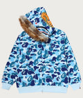A BATHING APE ABC CAMO FUR HOOD SHARK RELAXED FIT FULL ZIP HOODIE