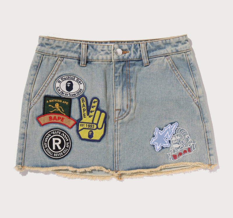 A BATHING APE Ladies' MULTI LOGO DENIM SKIRT