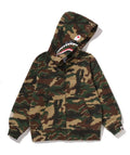 A BATHING APE BAPE KIDS GLITCH WOODLAND CAMO SHARK ZIP HOODIE