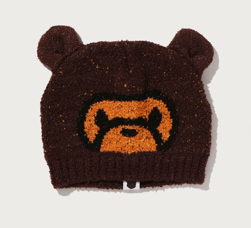 A BATHING APE BAPE KIDS MILO FACE BEAR EAR BABY KNIT CAP