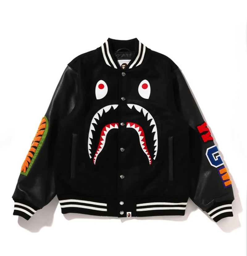 A BATHING APE SHARK VARSITY JACKET