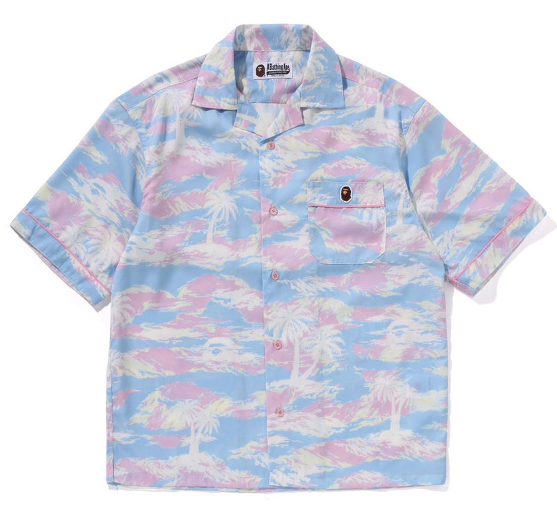 A BATHING APE Ladies' PALM TREE CAMO OPEN CPLLAR SHIRT