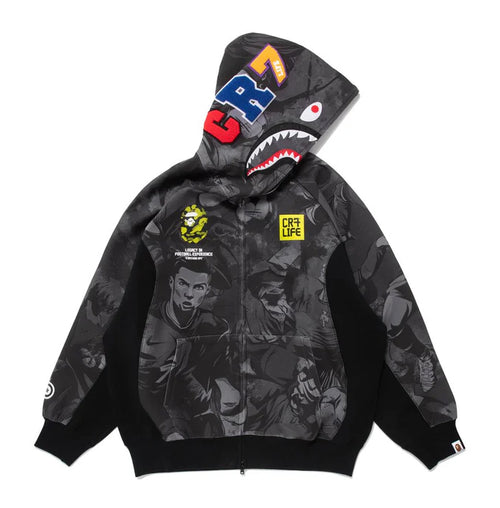 A BATHING APE BAPE x CR7 LIFE ALL OVER PRINT LOGO RELAXED FIT SHARK HOODIE