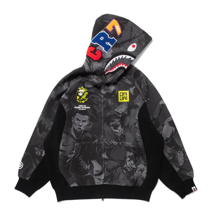 A BATHING APE BAPE x CR7 LIFE ALL OVER PRINT LOGO RELAXED FIT SHARK HOODIE
