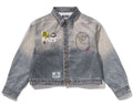 A BATHING APE Ladies' FAKE PRINT MULTI LOGO DENIM CROPPED SHIRT - happyjagabee store