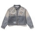 A BATHING APE Ladies' FAKE PRINT MULTI LOGO DENIM CROPPED SHIRT - happyjagabee store