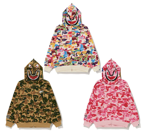 A BATHING APE BAPE x KIDSUPER CAMO SHARK FULL ZIP HOODIE