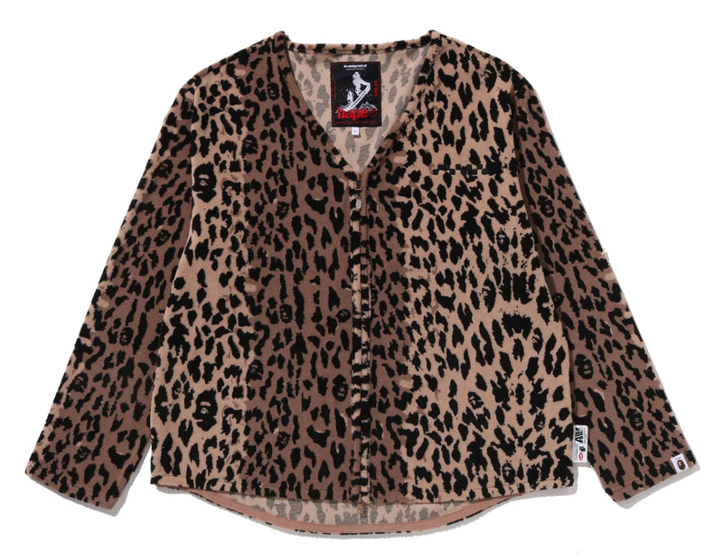 A BATHING APE BAPE BY KAZUKO KURAISHI LEOPARD JACQUARD ZIP CARDIGAN