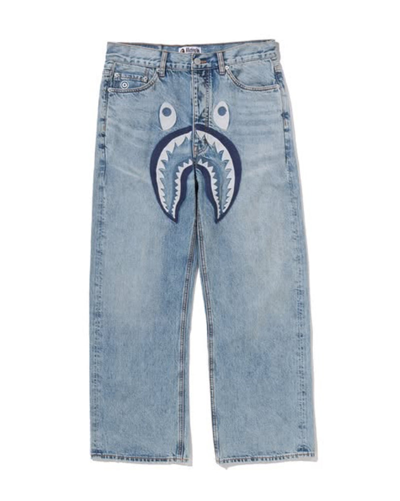 A BATHING APE SHARK RELAXED FIT DENIM PANTS
