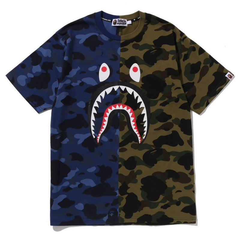 A BATHING APE SPLIT CAMO SHARK TEE