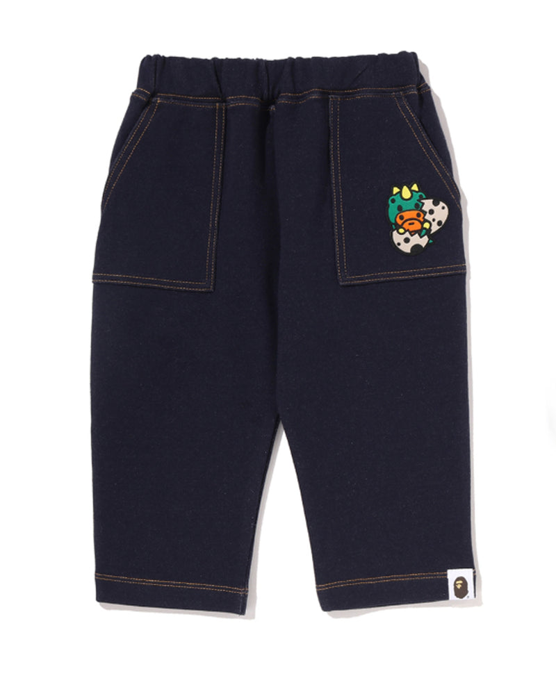 A BATHING APE BAPE KIDS BABY MILO DINOSAUR JERSEY DENIM BABY PANTS