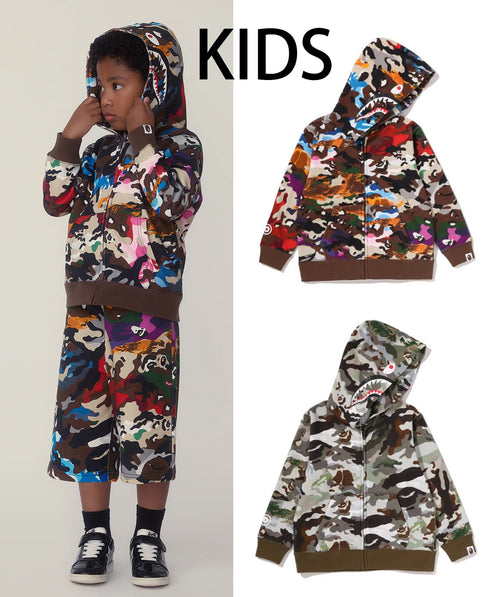 A BATHING APE BAPE KIDS HYBRID CAMO SHARK ZIP HOODIE