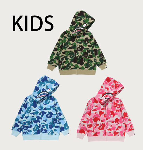 A BATHING APE BAPE KIDS ABC CAMO SHARK ZIP HOODIE