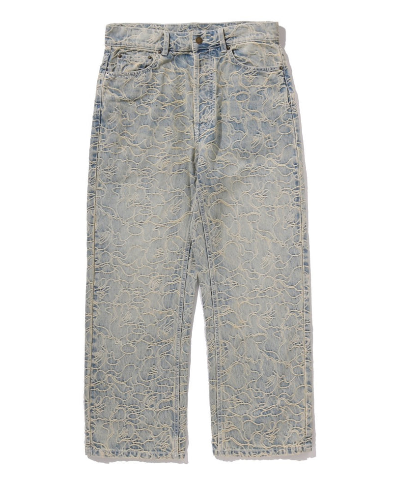 A BATHING APE LINE CAMO JACQUARD RELAXED FIT DENIM PANTS