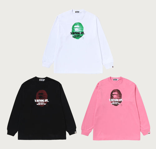 A BATHING APE SPRAY APE HEAD RELAXED FIT LS TEE