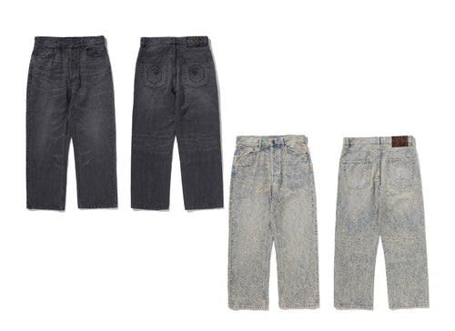 A BATHING APE LINE CAMO JACQUARD RELAXED FIT DENIM PANTS
